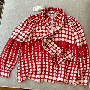 Red and white polka dot blouse Dixie